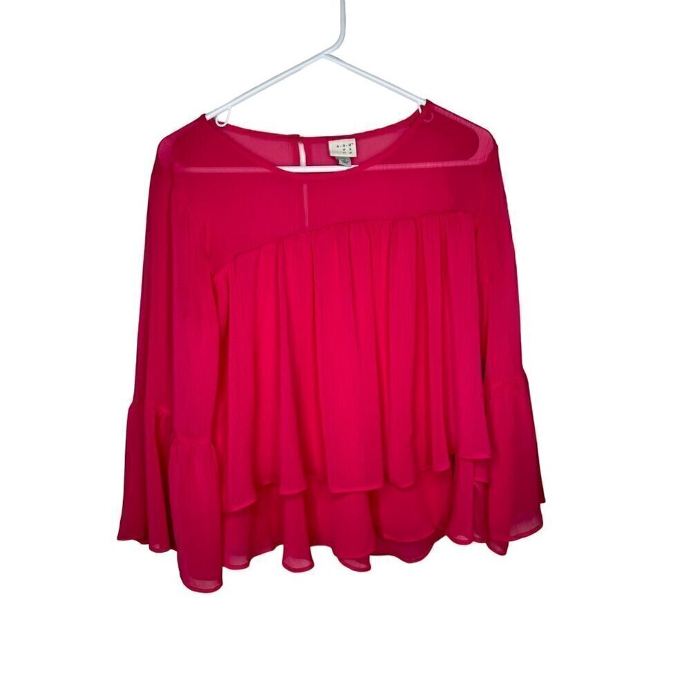 A New Day Sheer Ruffle Blouse Pink Small
